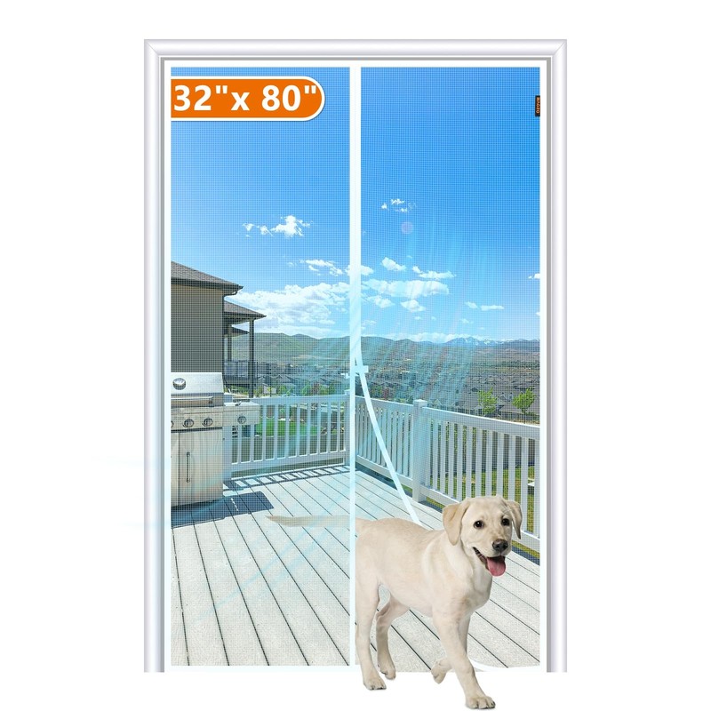 MAGZO Magnetic Screen Door Fit Size 32 32 x 80 Inch, White