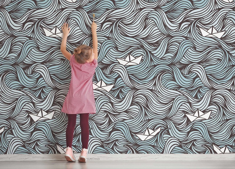 3D Line Wave Pattern Self-adhesive Removeable Wallpaper Wall Mural