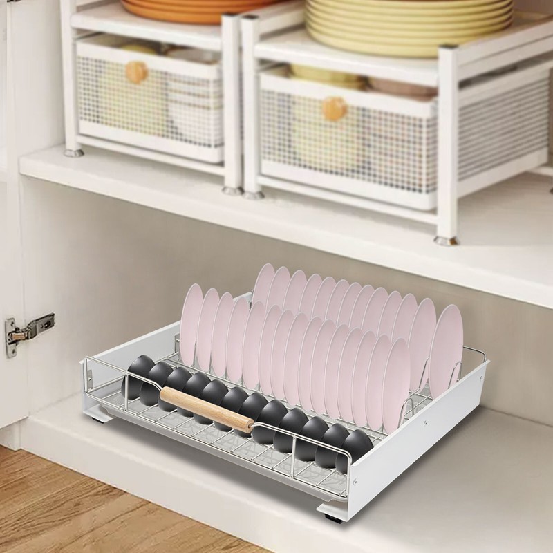 Modern Pull Out Drawer&Bottom-Mounted Slide Out Storage Shelf Silver, White New gallery