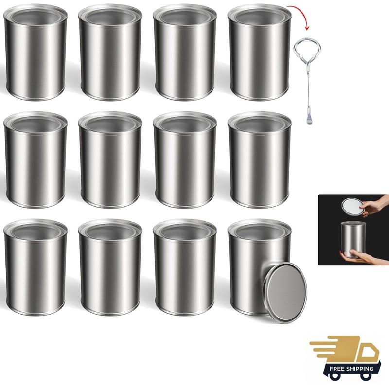 12PCS Empty Paint Cans with Lids, 1 Quart Metal Unlined Paint Bucket, Small R…