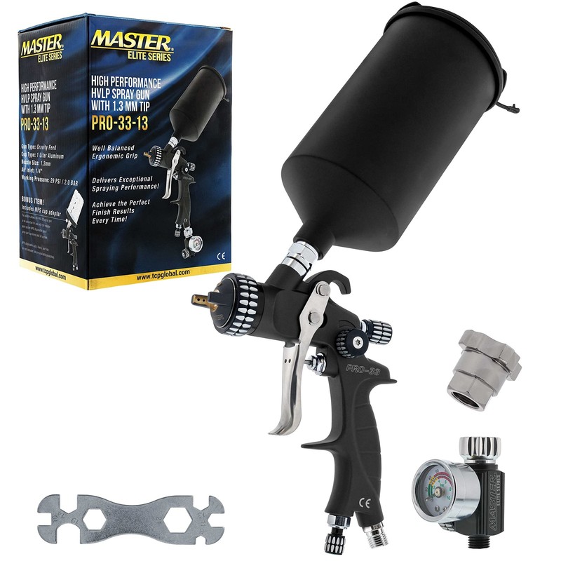 Master Elite High Performance PRO-33 HVLP Paint Sprayer Gun with 1.3mm Tip, 1…