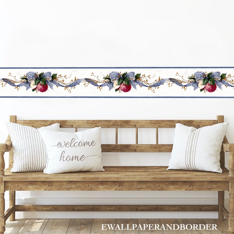 Waverly Festive Gingham Ribbon Bow Country Apple & Berries Vine Wallpaper Border gallery
