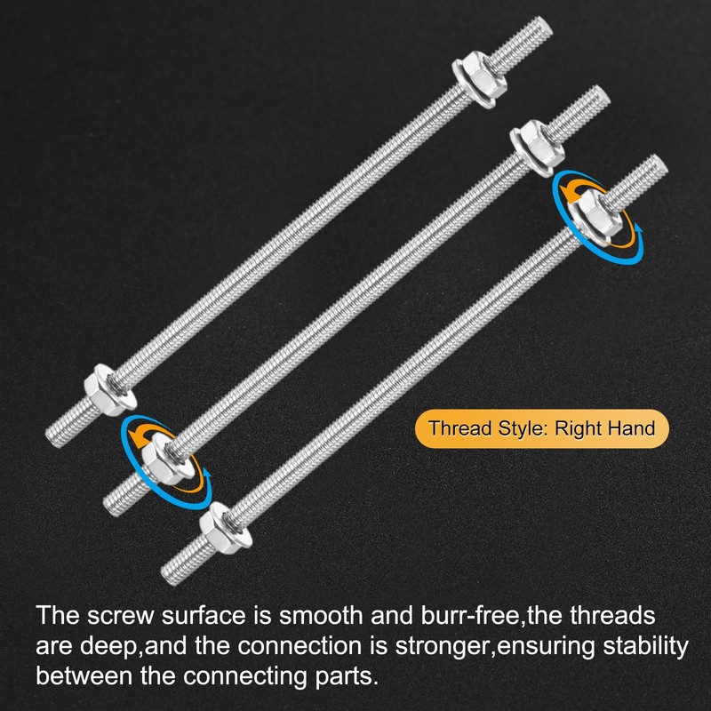 8-Pack Fully Threaded Rod, M4x100mm 201 Stainless Steel Right Hand with Nuts gallery
