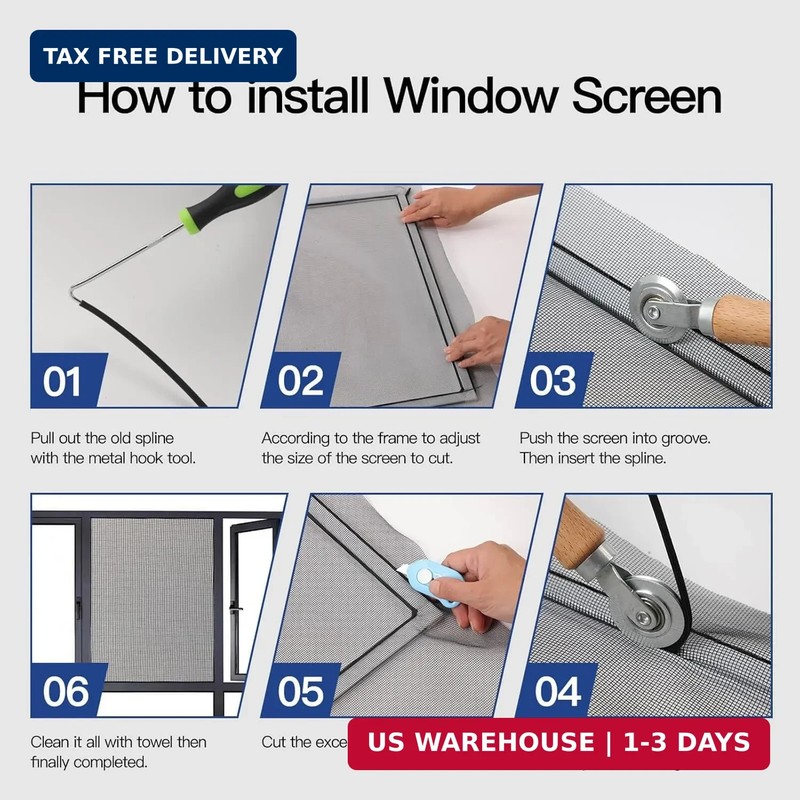 Window Screen Door Repair Kit Include Window Screens Mesh 48"x118" with All Tool gallery