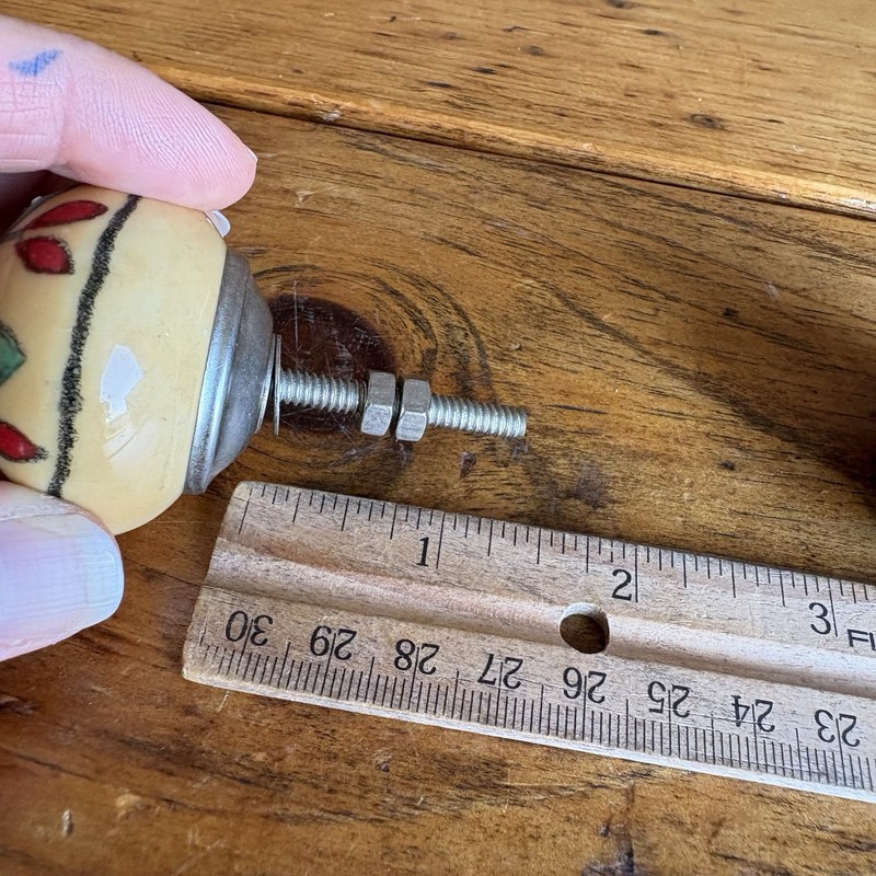 Hand painted Ceramic Drawer Pull Knobs Tan Green Red Flower 1.5" Set of 2 gallery