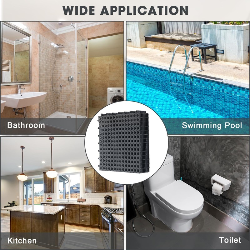 24 Pack Interlocking Drainage Floor Tiles with Hammer - Non-Slip Rubber Mat for gallery