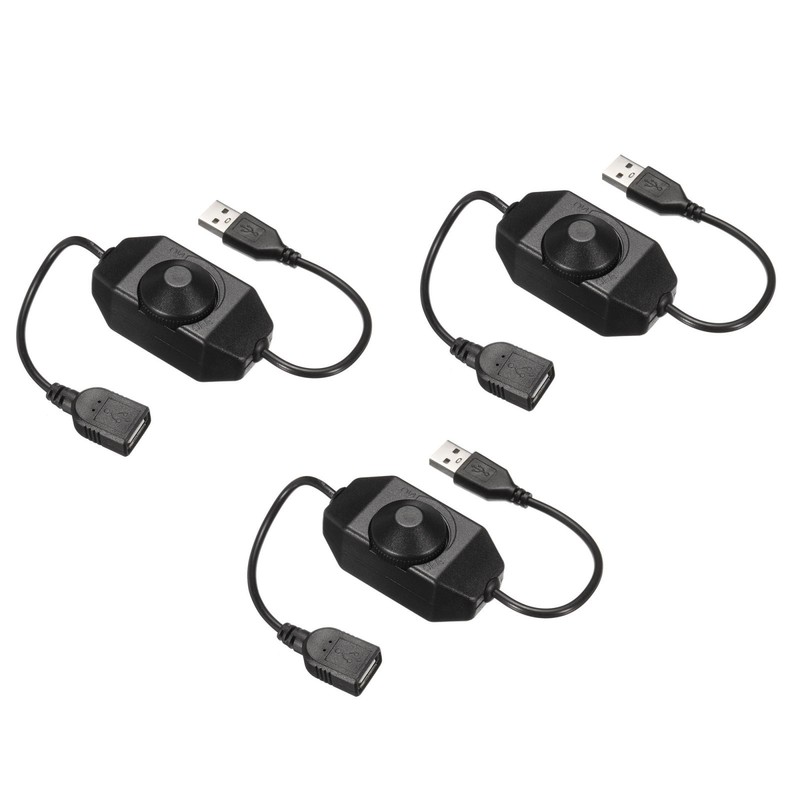 3pcs 5V USB PWM Rotary Inline Dimmer Switch for LED Strips Lights Black