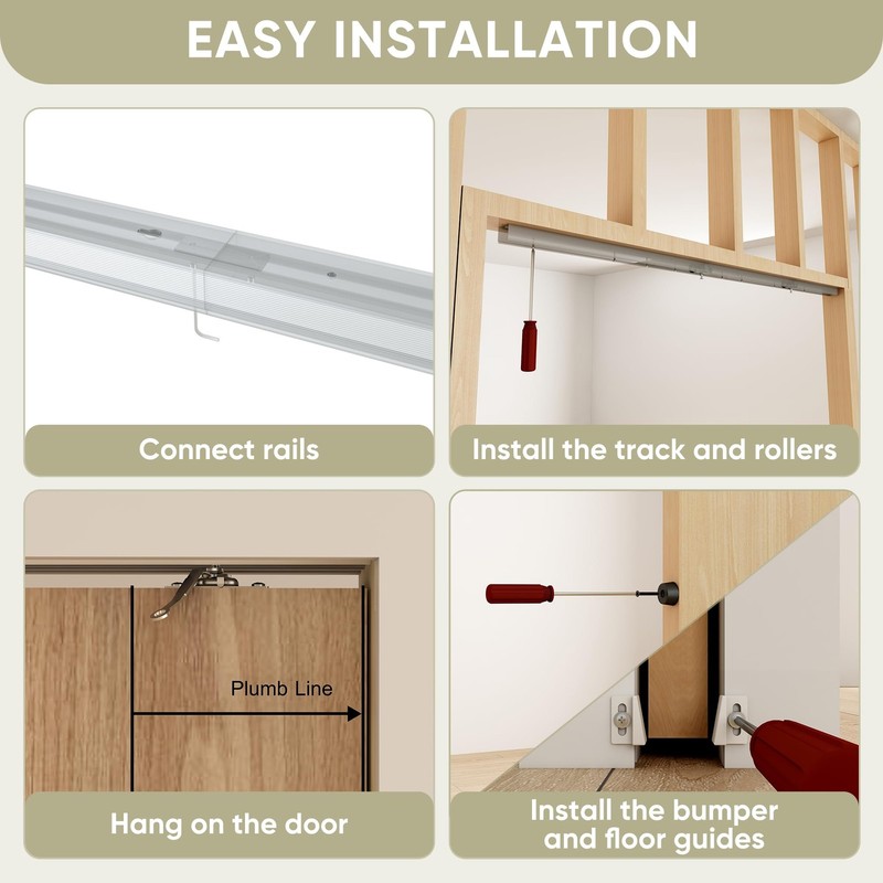 BarnBase Pocket Door Hardware Kit, 7FT Spliced Aluminum Track, 80.7" Quiet & ... gallery