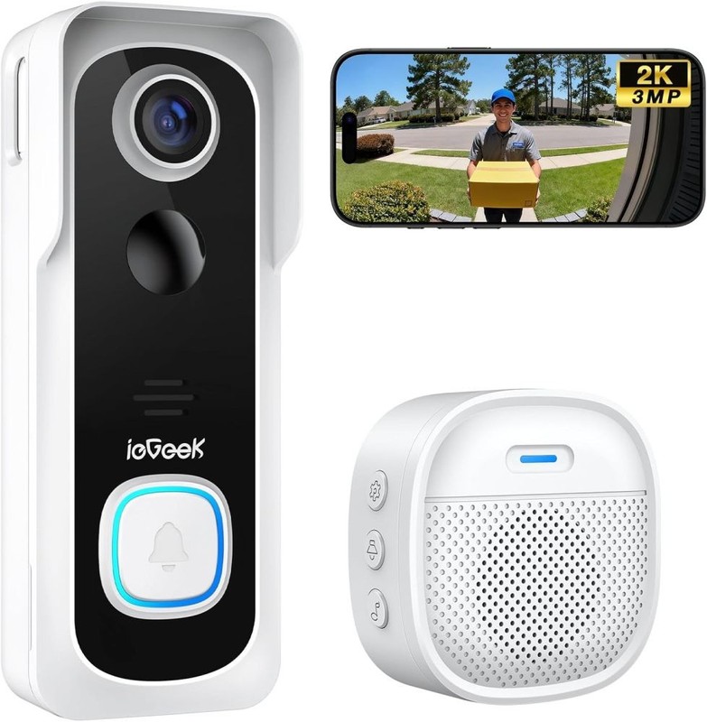 Wireless Doorbell Camera with PIR Motion Detection & Chime 2Way Talk 2.4GHz WiFi