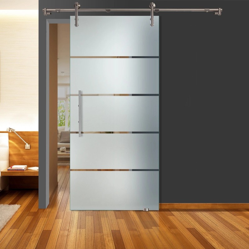 Sliding Frosted Glass Door Divider with Steel Hardware | 47″ x 82″ Inches