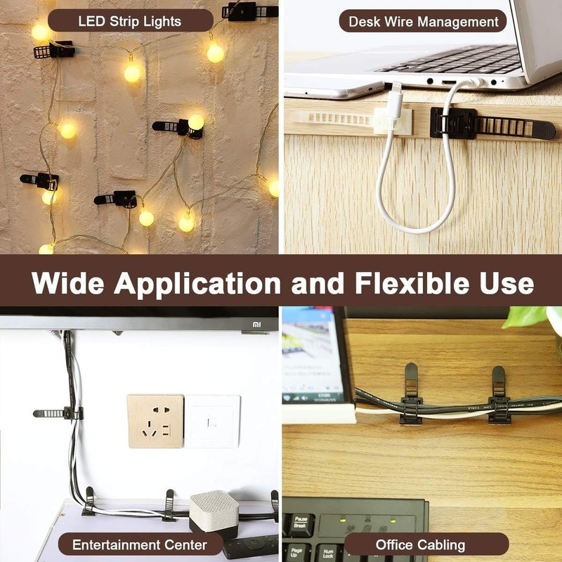 50Pcs Adhesive Cable Management Clips with 50Pcs Zip Ties, Adjustable Nylon Cabl gallery