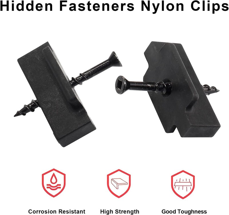 50Pcs Hidden Fasteners Clips for Deck Fastening, Black Nylon Plastic T Clips wit gallery