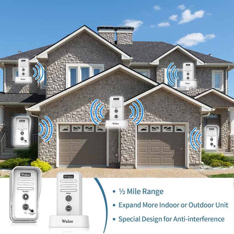 Wuloo 1/2Mile Range Wireless Doorbell Intercoms Rechargeable for Home & Garden gallery