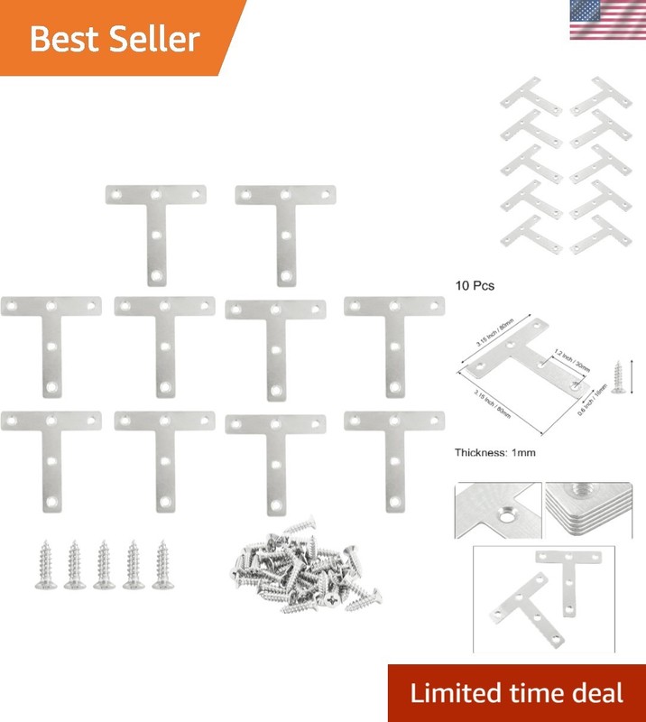 10Pcs 3 x 3 Inch T Bracket Corner Brace 80 X 80mm, Stainless Steel Flat Corne…