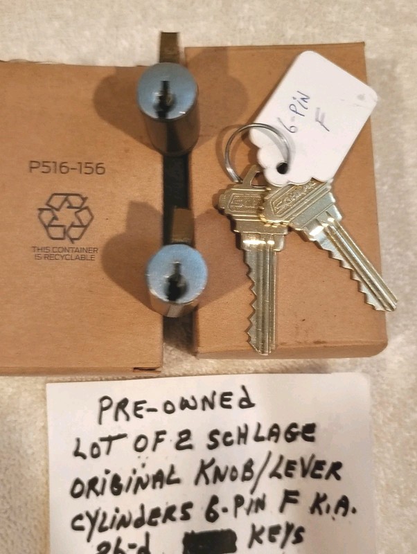 Two Original Schlage Knob/Lever Cylinders 6Pin F 26d Pre-owned K.A. With 2 Keys gallery
