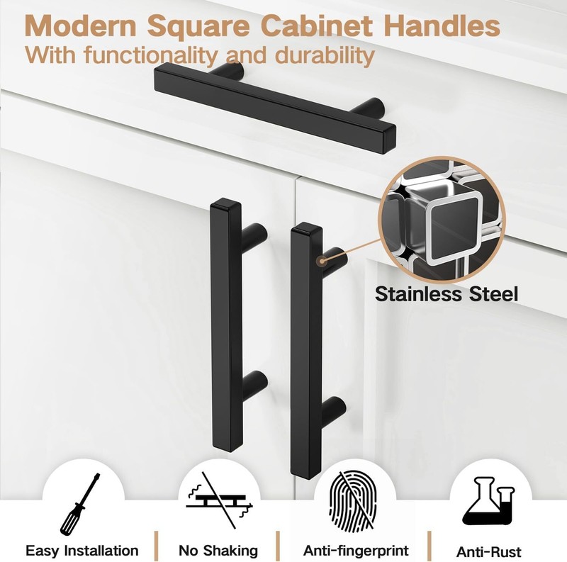 30 Pack 6 Inch Square Kitchen Cabinet Handles Black Cabinet Pulls Black Drawer.. gallery