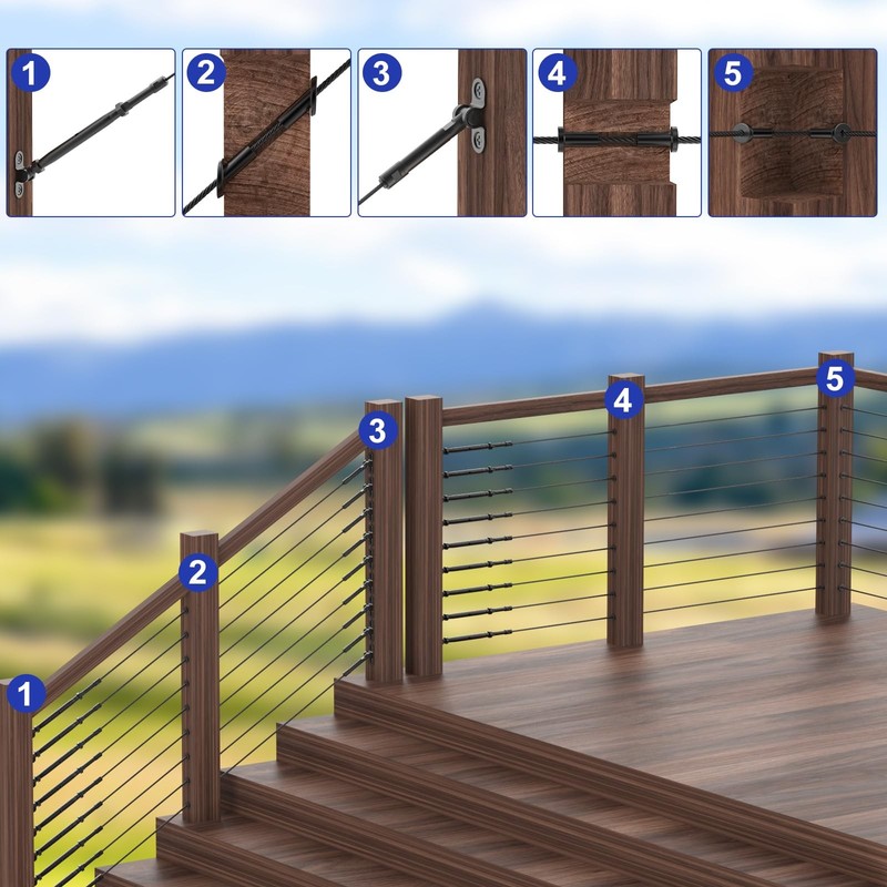 120 Pack Black Cable Railing Protector Sleeves T316 Stainless Steel Wood Post gallery