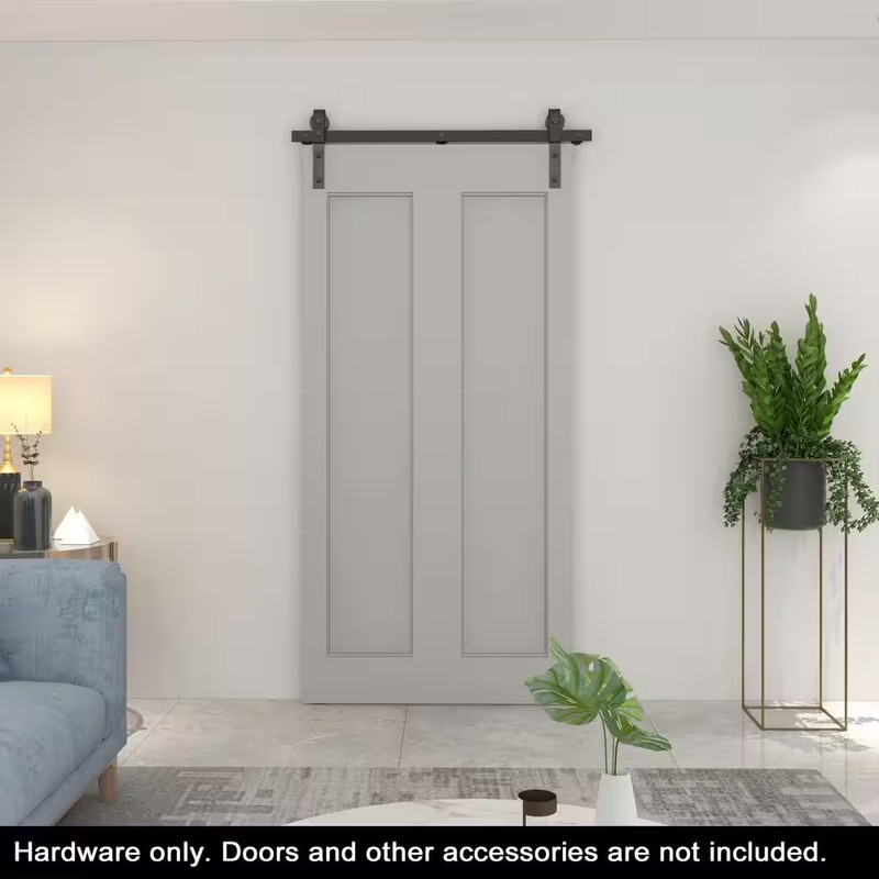 42 In. Black Single Bi-Fold Front Mount Sliding Barn Door Track and Hardware Kit gallery
