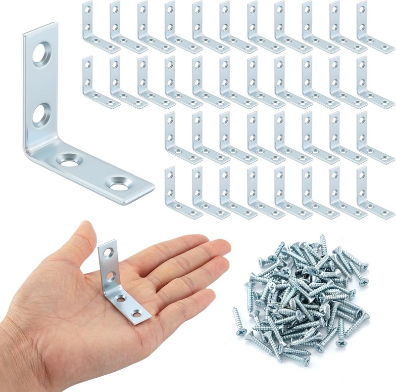 40 Pack L Bracket Corner Braces Small Metal L 1-1/2 inch Zinc-40Pack Zinc