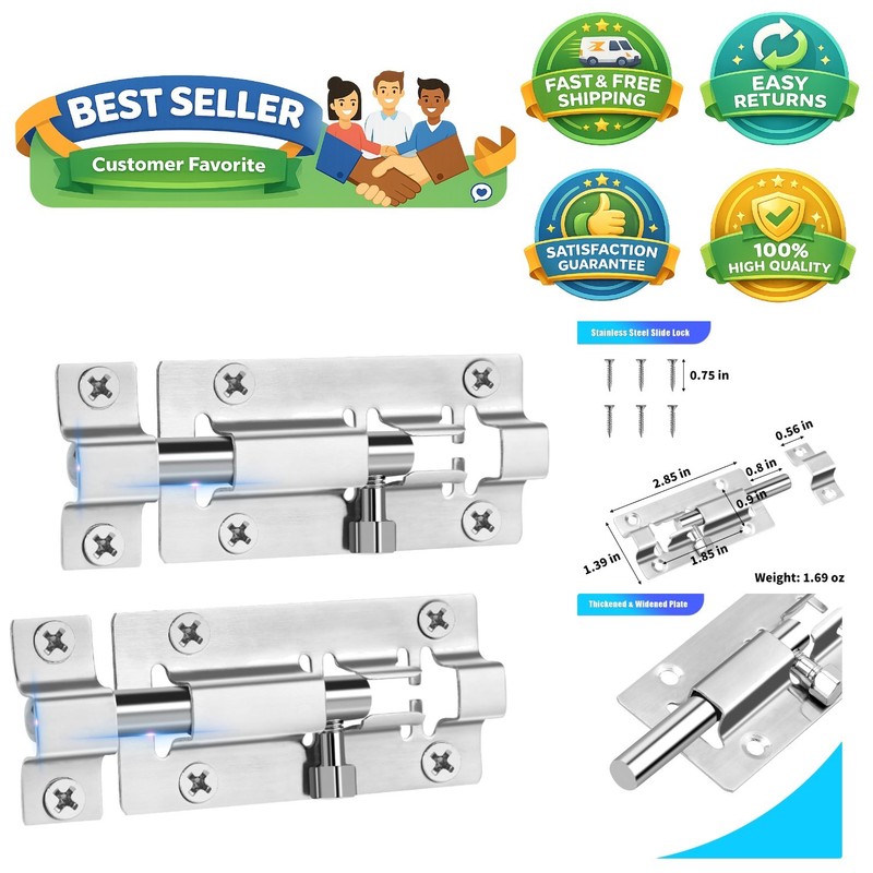 Multi-Directional 2 Pack Slide Lock – Durable Stainless Steel Door Latch