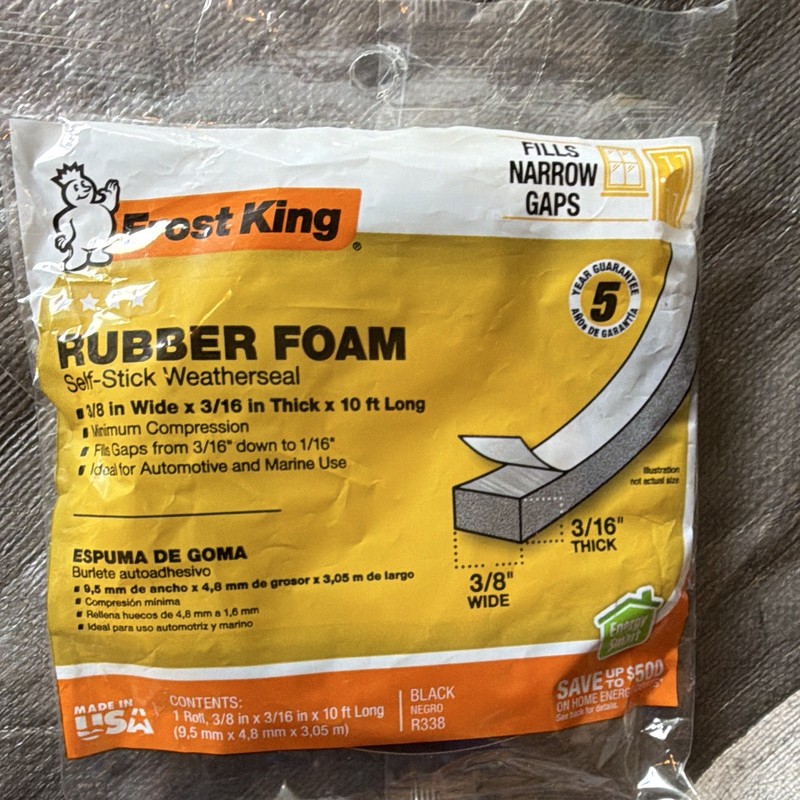 Frost King R338 Rubber Foam Self-Adhesive Weatherseal Tape Black 3/8″ x 10 ft