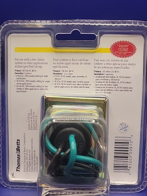 Carlon Wired/Cable Two Chime Transformer DH910 8,16,24 Volt AC Options New gallery