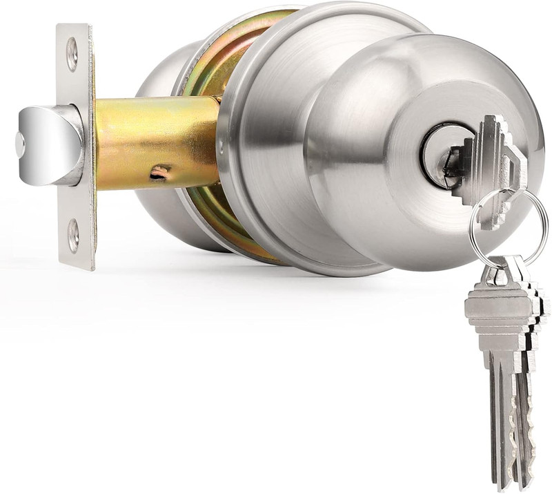 2 Pack Keyed Alike Entry Door Knobs with Lock and Key Ball Door Knob Handles Ent
