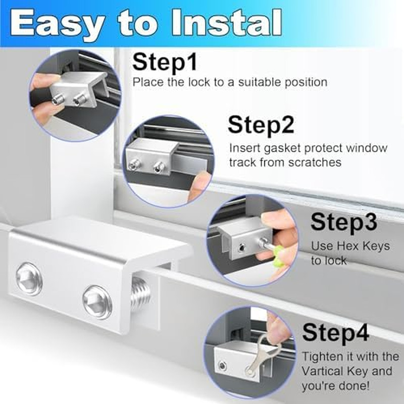 Window Locks,4 Sets Sliding Window Safety Locks with Key for up and down Windows gallery