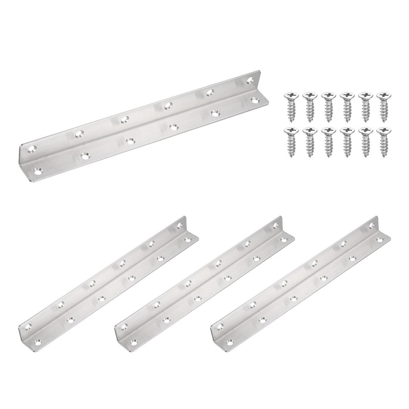 4Pcs l Brackets, Stainless Steel Corner Brace (10.83″x0.98″x0.98″, Silver)