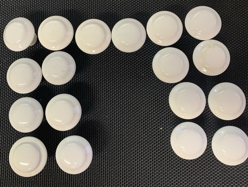 18 PRE OWNED White Ceramic / Porcelain ROUND Drawer Knob Pulls No Mounting Bolts