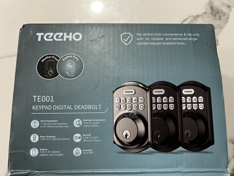 TEEHO TE001 Keypad Digital Deadbolt, Matte Black Weatherproof Keyless Entry