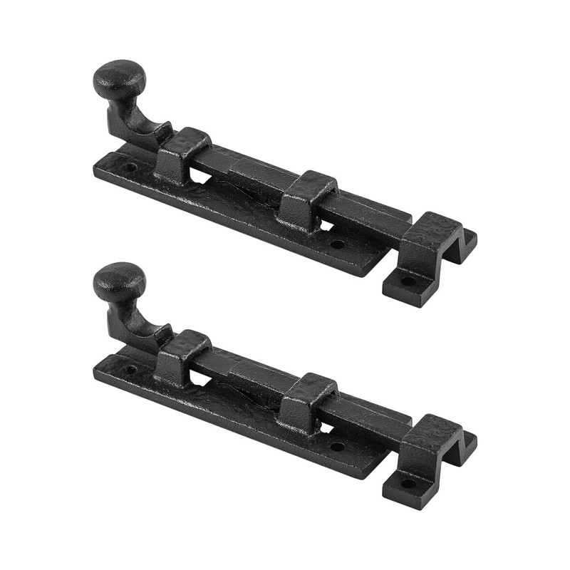 Black Slide Bolt Door Latch 4″ L Wrought Iron Sliding Bolts with Catch Pack of 2