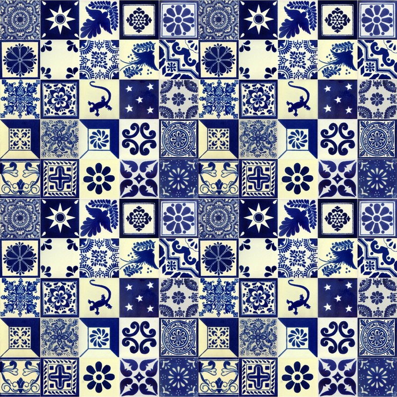 BLUE & WHITE Mexican Tile Handmade Talavera Backsplash Handpainted Mosaic