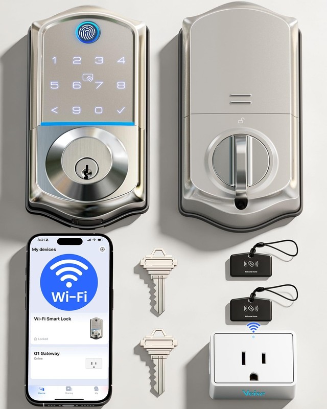 VE017G Wi-Fi Keyless Entry Door Lock, App Remote & Voice Control, Fingerprint…