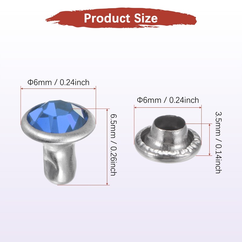 Clear Rhinestone Rivets [100pcs] - Crystal Rivets - [Light Blue - 0.24 IN] gallery