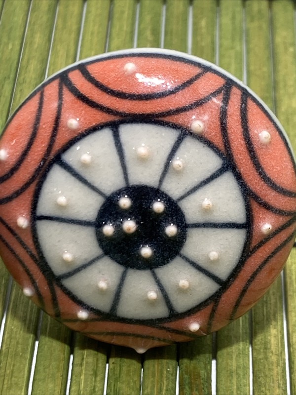 Ceramic Drawer Knob Pull 1.75" Mismatched Flowers Orange Black Red Blue Set of 2 gallery