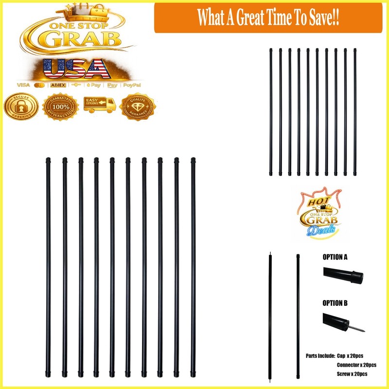 10 Pack Black Steel Balusters 3/4 Inch Round x 26 Inch for Deck Porch Railing