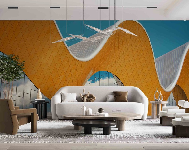 3D Wave Line Color Self-adhesive Removeable Wallpaper Wall Mural