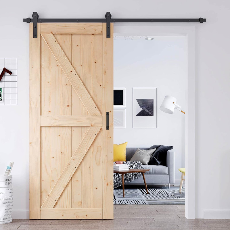 36In X 84In Sliding Barn Door with 6.6FT Barn Door Hardware Kit & Handle Include