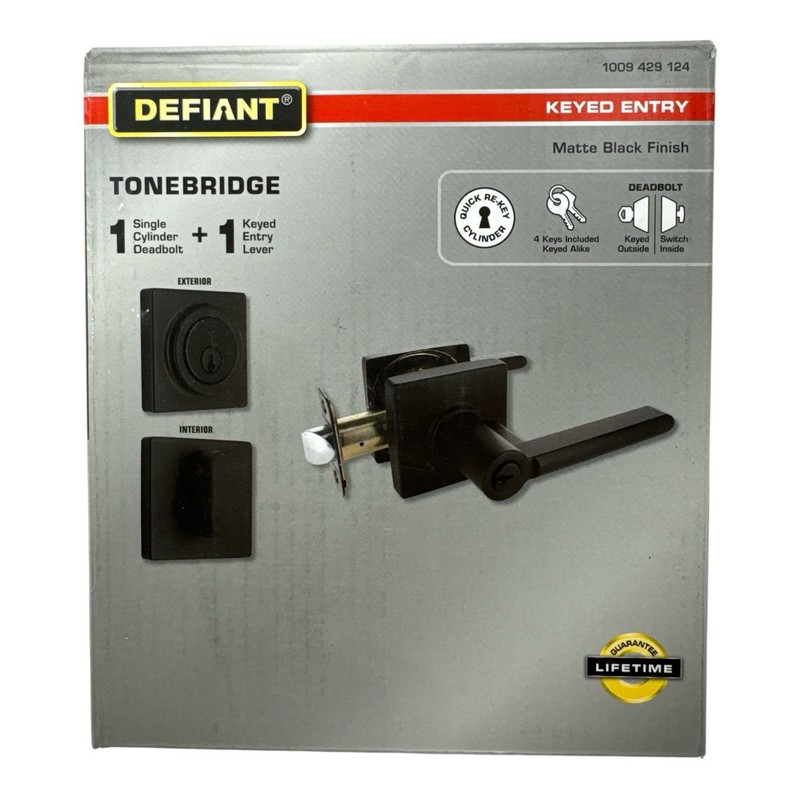 Defiant Tonebridge Keyed Entry Deadbolt Combo Pack Matte Black 1009 429 124 New