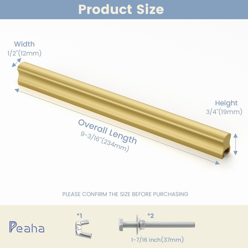 Adjustable Drawer Pulls 6-Pack Matte Gold Fits 2 to 8.8 Inch Hole Centers gallery