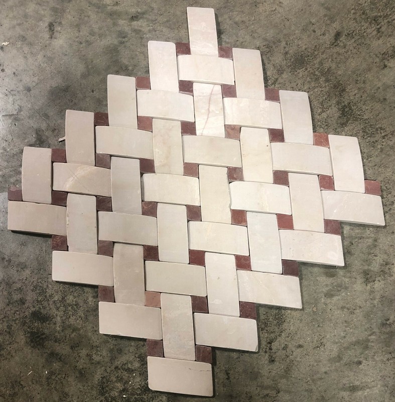 12×12 Tile White Weave Red Diamond Stone Backsplash (100 Square Feet) T-08