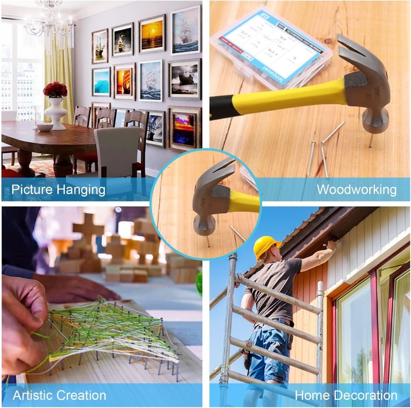376pcs Hardware Assortment Kit with 2" Nails & 8oz Claw Hammer for Hanging Pictu gallery