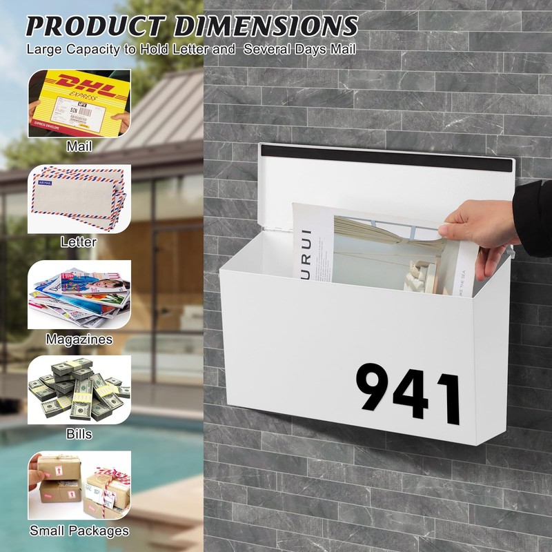 KYODOLED Wall-Mount Mailbox, Large Capacity Mail Box, Galvanized Steel White gallery