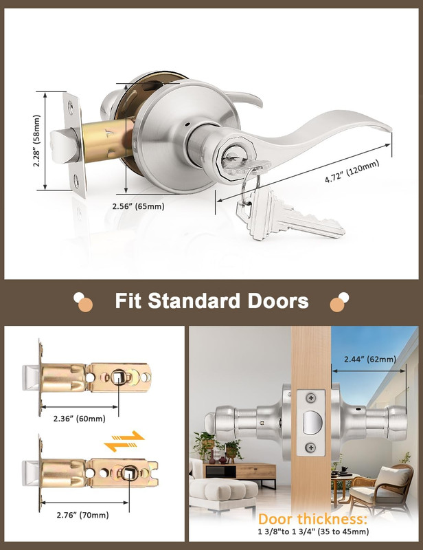 5 Pack Keyed Entry Door Lever Set Same Key Satin Nickel Exterior Lock Handle Wav gallery