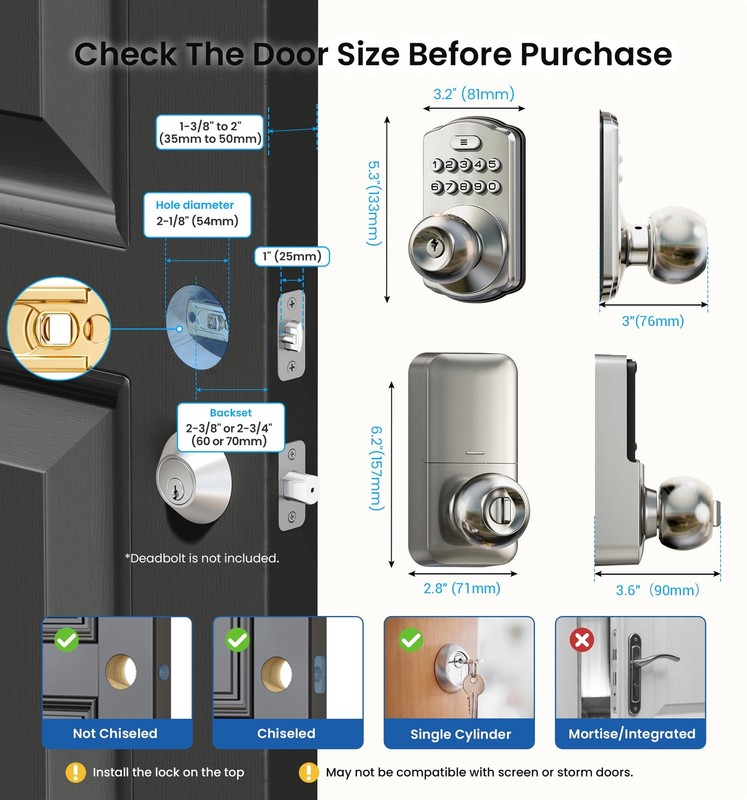 Keypad Door Knob Lock, Keyless Entry Digital Lock with Handle, Electronic Kno... gallery