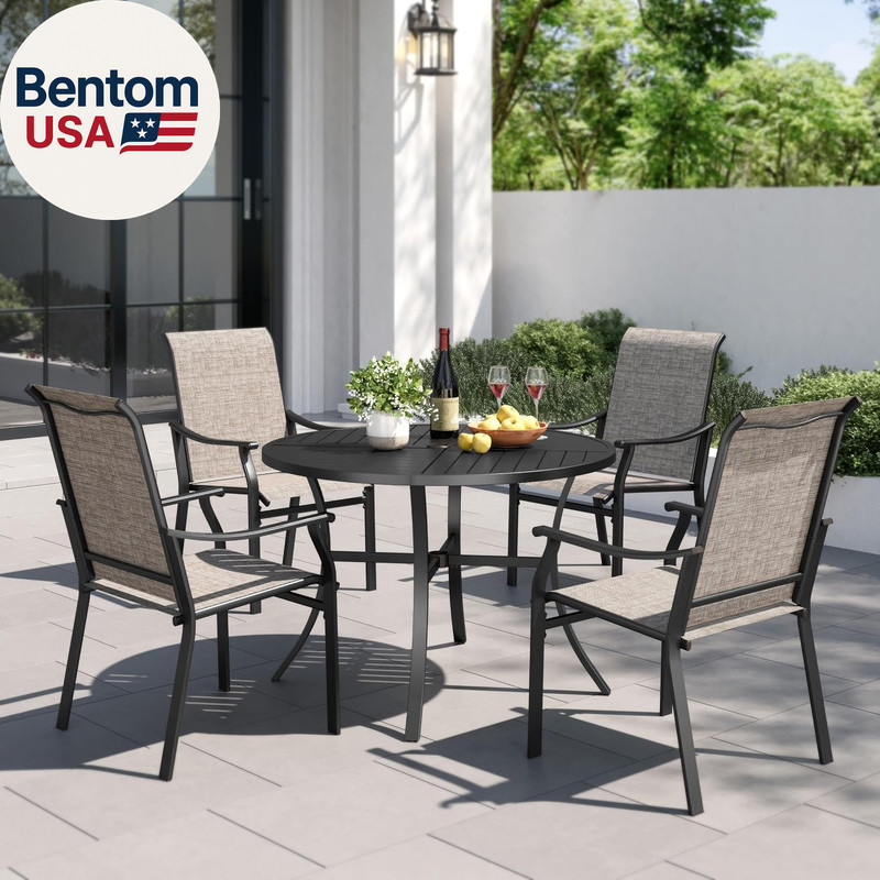 5 Pcs Patio round Dining Table and Chairs,Textilene Dining Chairs Sturdy and Dur