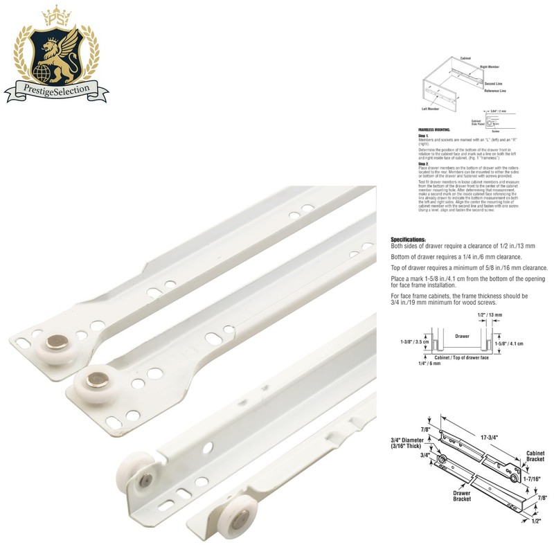 Durable R 7211 Drawer Slide Hardware – 17-3/4″ Self-Closing with White Finish