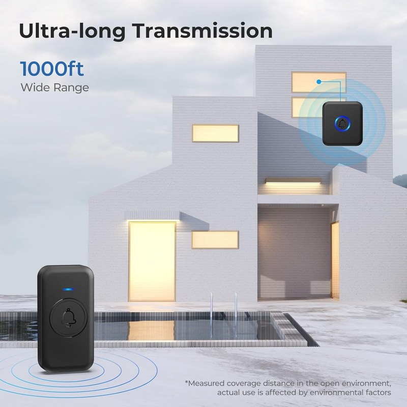 Waterproof Wireless Doorbell - 5 Volume Levels, US Plug, 1 Receiver gallery