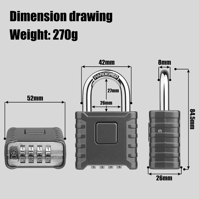 Diyife Large Combination Padlock [One-Touch Unlocking], Gray Standard, 1 Pack gallery